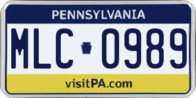 PA license plate MLC0989