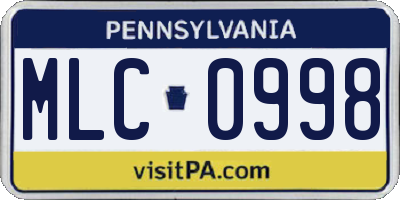 PA license plate MLC0998