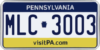 PA license plate MLC3003