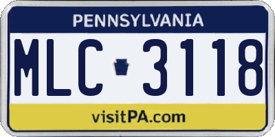 PA license plate MLC3118