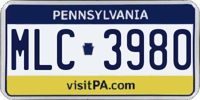 PA license plate MLC3980