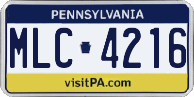 PA license plate MLC4216