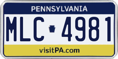 PA license plate MLC4981