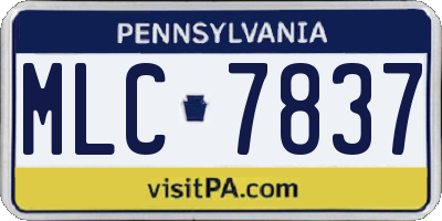 PA license plate MLC7837