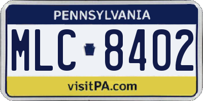 PA license plate MLC8402