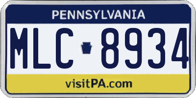 PA license plate MLC8934