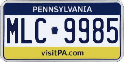 PA license plate MLC9985