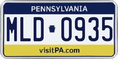 PA license plate MLD0935