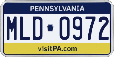 PA license plate MLD0972