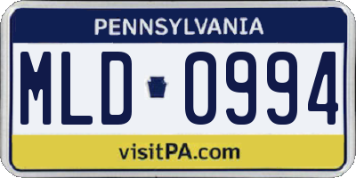 PA license plate MLD0994