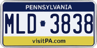 PA license plate MLD3838