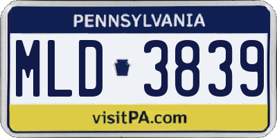 PA license plate MLD3839