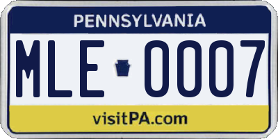 PA license plate MLE0007