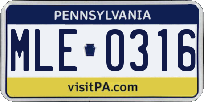PA license plate MLE0316