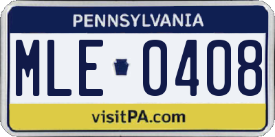 PA license plate MLE0408