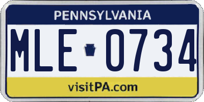 PA license plate MLE0734
