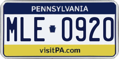 PA license plate MLE0920