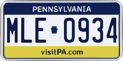PA license plate MLE0934