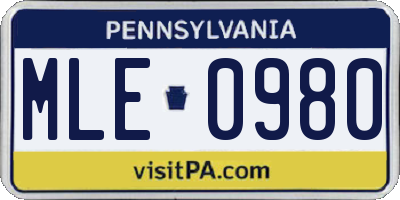 PA license plate MLE0980