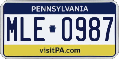 PA license plate MLE0987