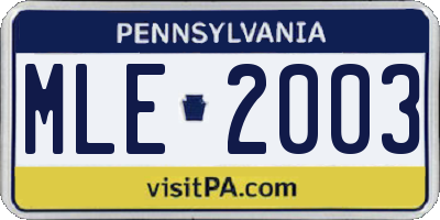 PA license plate MLE2003