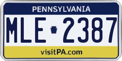 PA license plate MLE2387