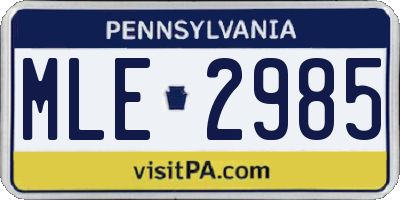 PA license plate MLE2985