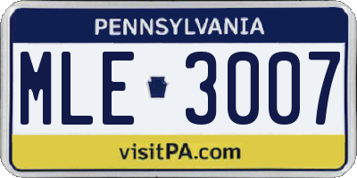 PA license plate MLE3007
