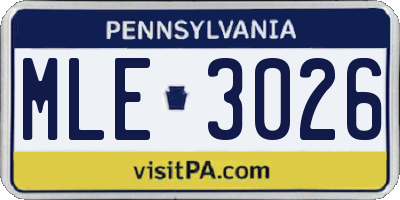 PA license plate MLE3026