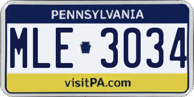 PA license plate MLE3034