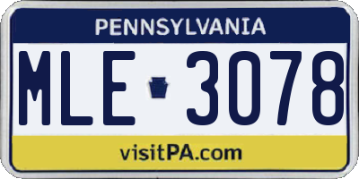 PA license plate MLE3078