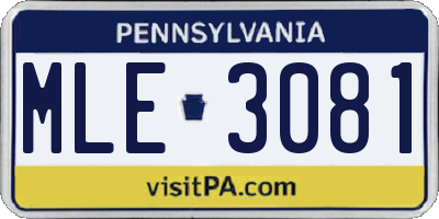PA license plate MLE3081