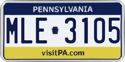 PA license plate MLE3105