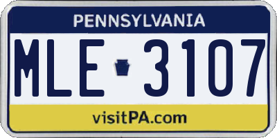 PA license plate MLE3107
