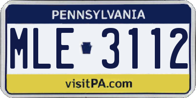 PA license plate MLE3112