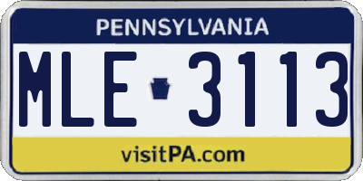 PA license plate MLE3113