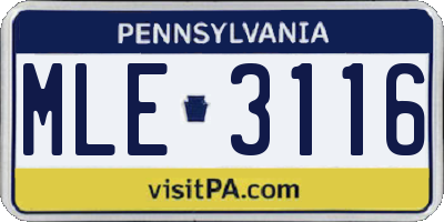 PA license plate MLE3116