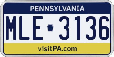 PA license plate MLE3136