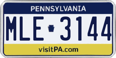PA license plate MLE3144
