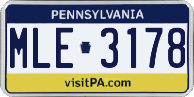 PA license plate MLE3178