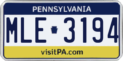 PA license plate MLE3194