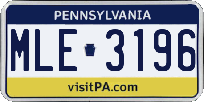 PA license plate MLE3196