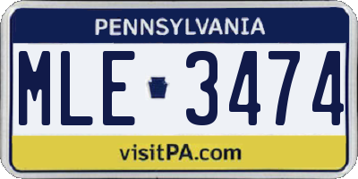 PA license plate MLE3474