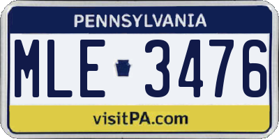 PA license plate MLE3476