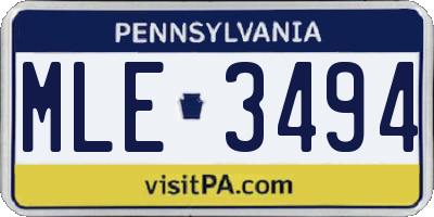 PA license plate MLE3494