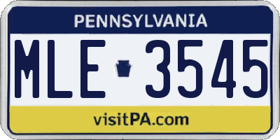 PA license plate MLE3545