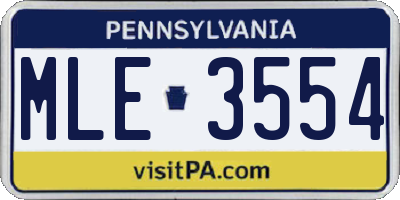 PA license plate MLE3554