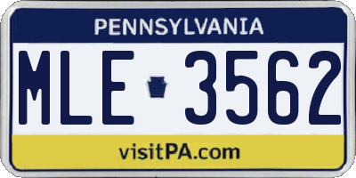 PA license plate MLE3562
