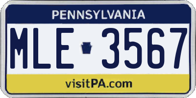 PA license plate MLE3567