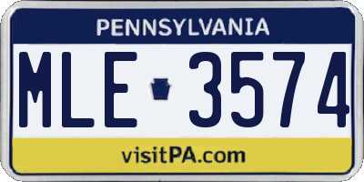 PA license plate MLE3574